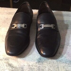 A. Testoni Men's Black Leather Slip-On Loafers